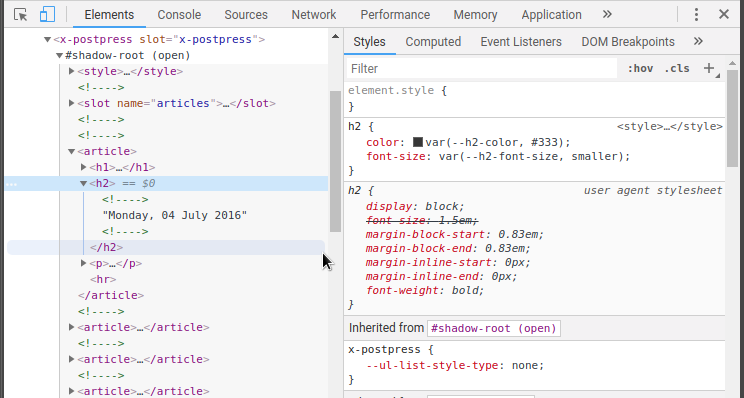 x-postpress screenshot in the devtools