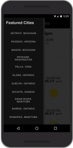 XWeather App Detroit Forecast Featured Cities Menu Opened